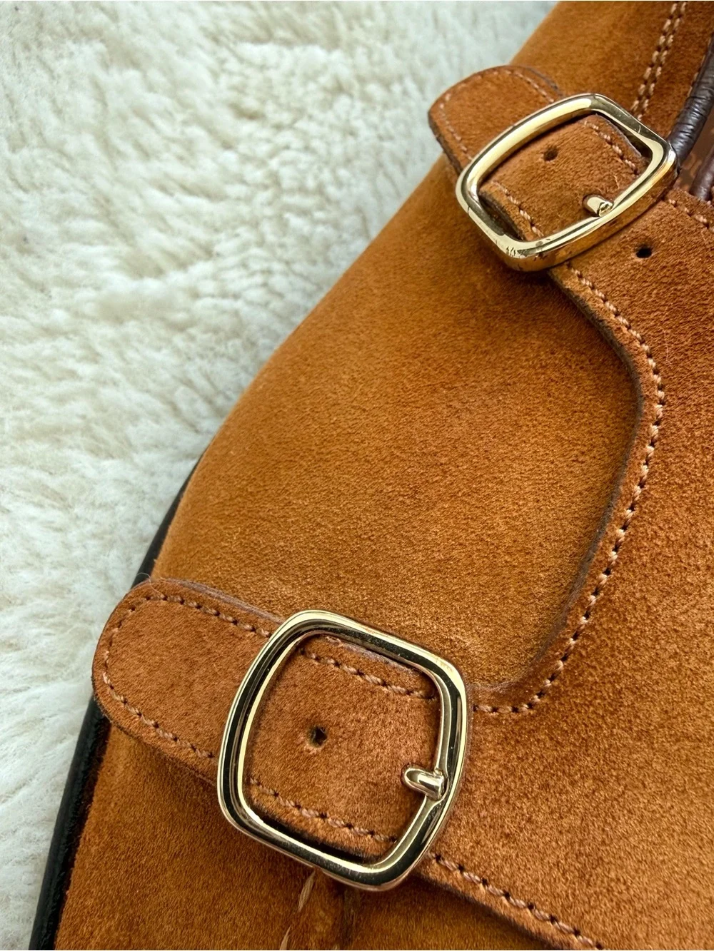 Santoni double buckle men suede loafers size 10 US